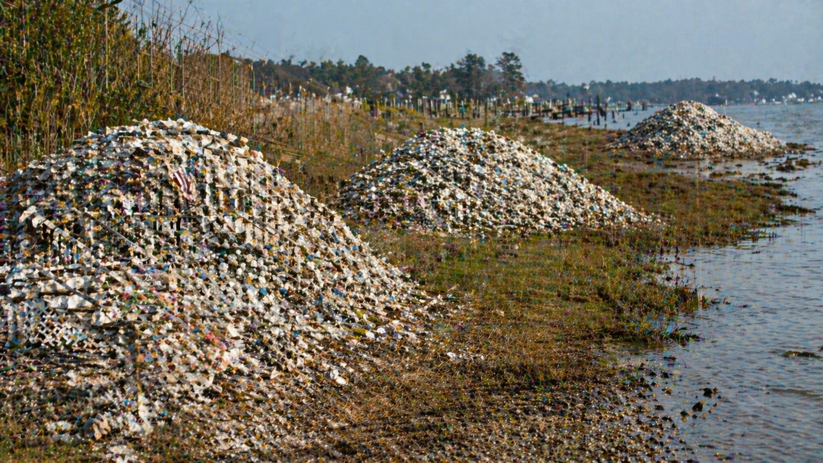Shell accumulation observed along eastern shoreline following weekend activity.